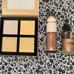 assorted highlighter bundle (essence, rare beauty, and iconic london)